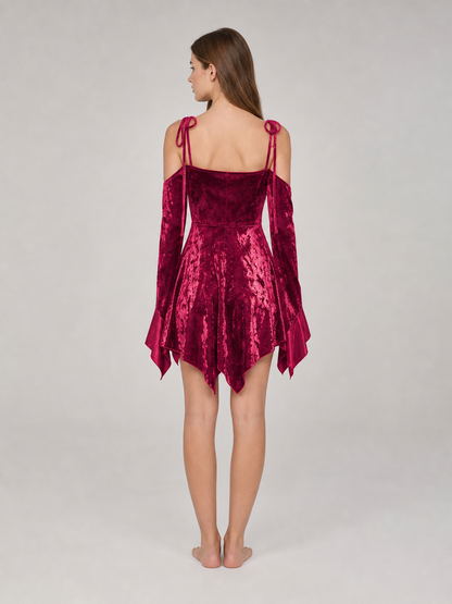 Velvet Mini Dress with an Asymmetrical Hem