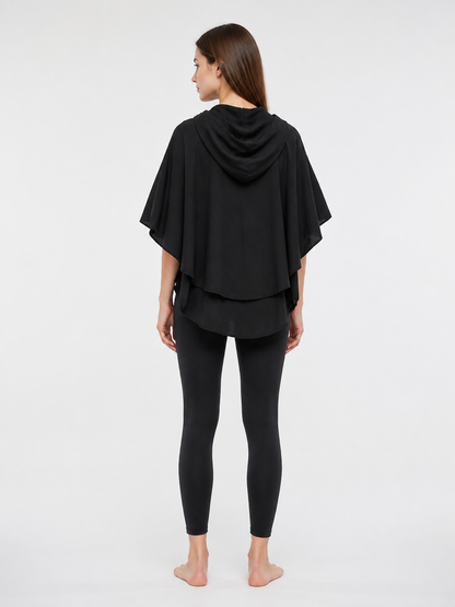 Women's Gothic Hooded Cape Cloak for Halloween Cosplay, Black Flowing Draped back view 2