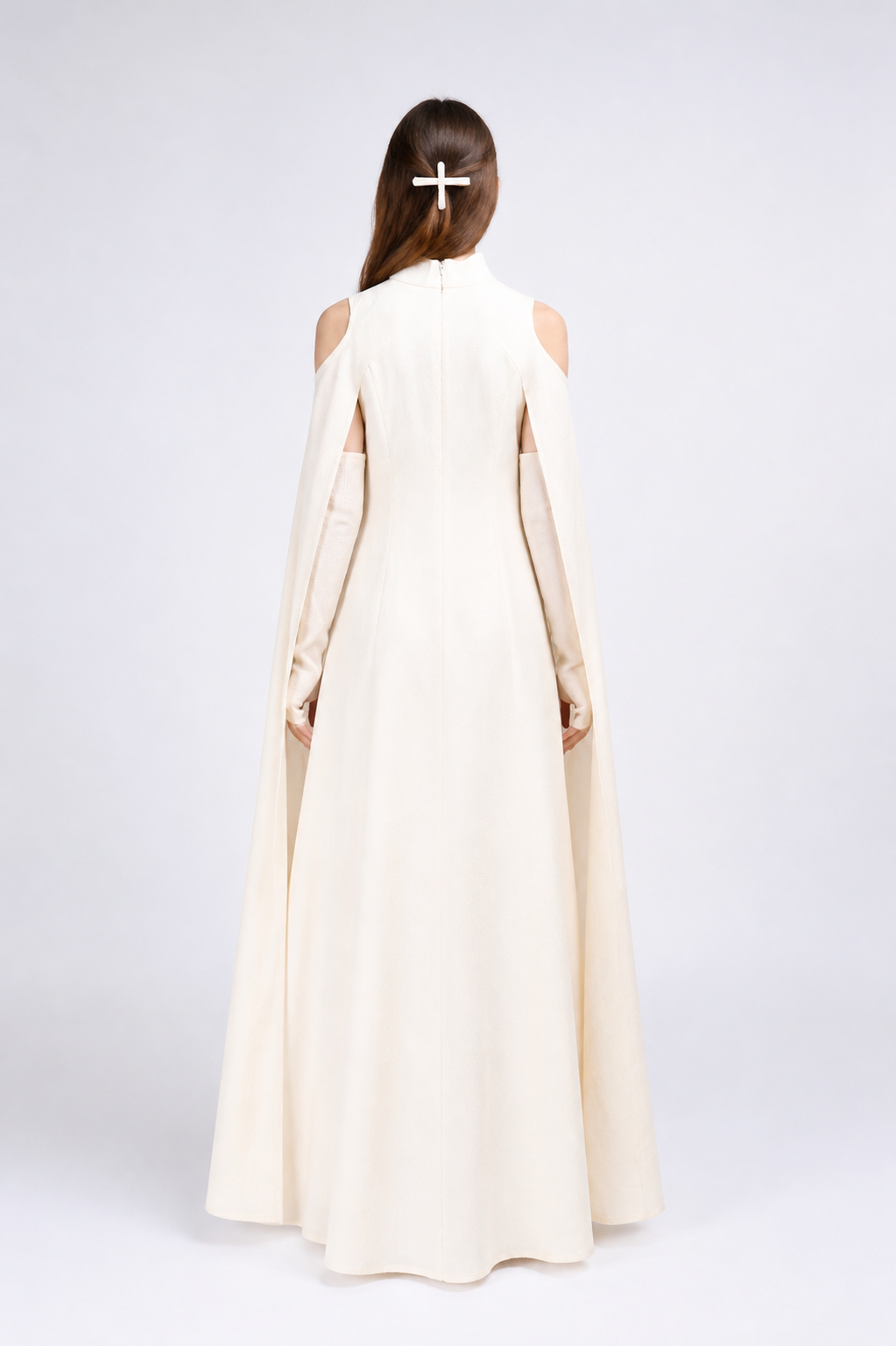 Long Cosplay Dress with Cape and Accessories back view