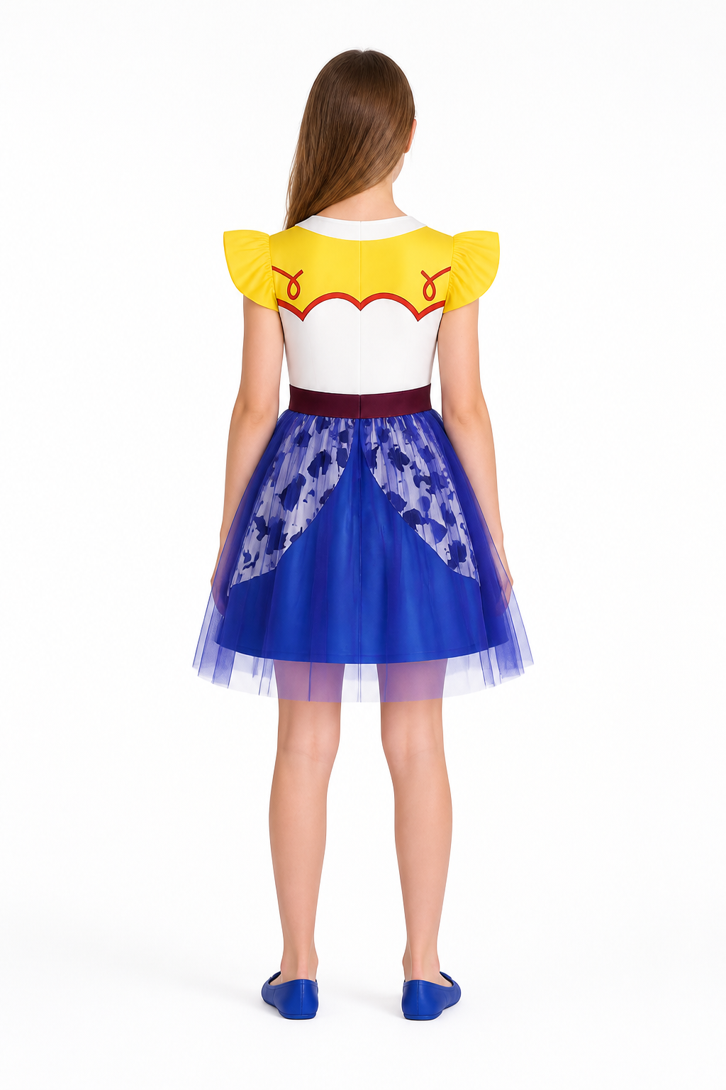 Costume Dress with a Full Skirt and Belt back view