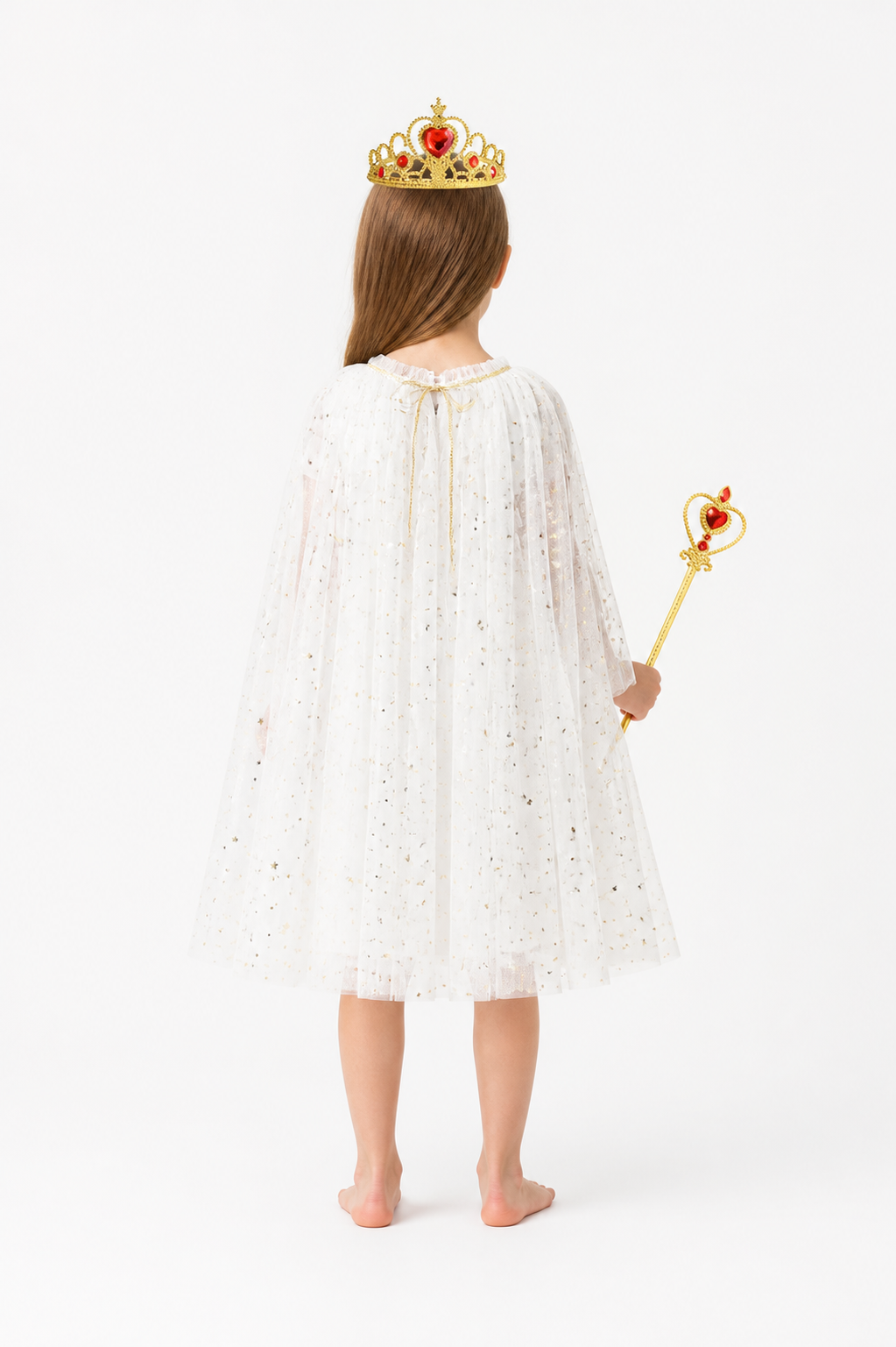 Children's White Cape with Stars and Crown back view