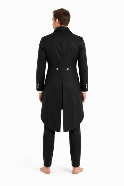 Black Gothic Victorian Tailcoat with Gold Buttons back view