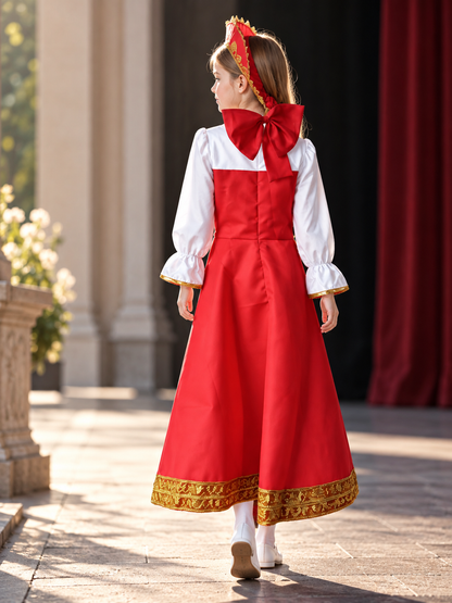 Red Stage Dress Costume with Headpiece back view