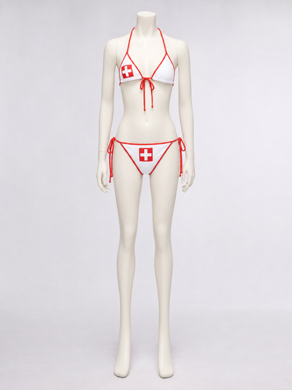 Nurse Cosplay Bikini Swimsuit with Cross back view