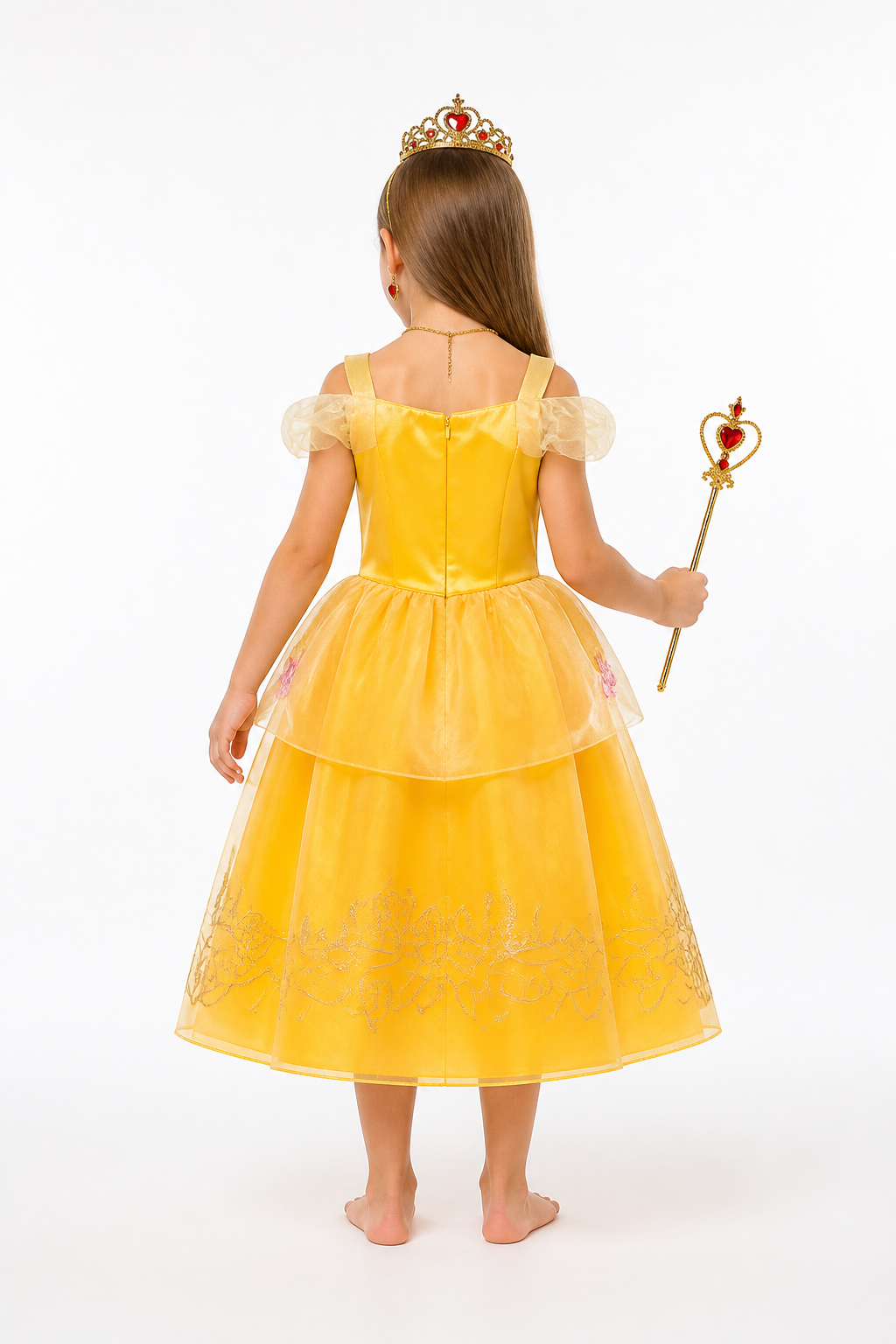 Children’s Carnival Dress with Crown and Floral Embroidery back view