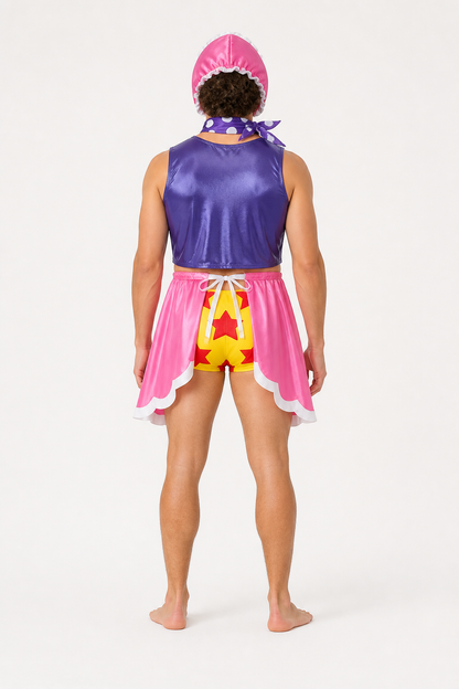Señor Pink Cosplay Costume with Shorts and Headwear back view