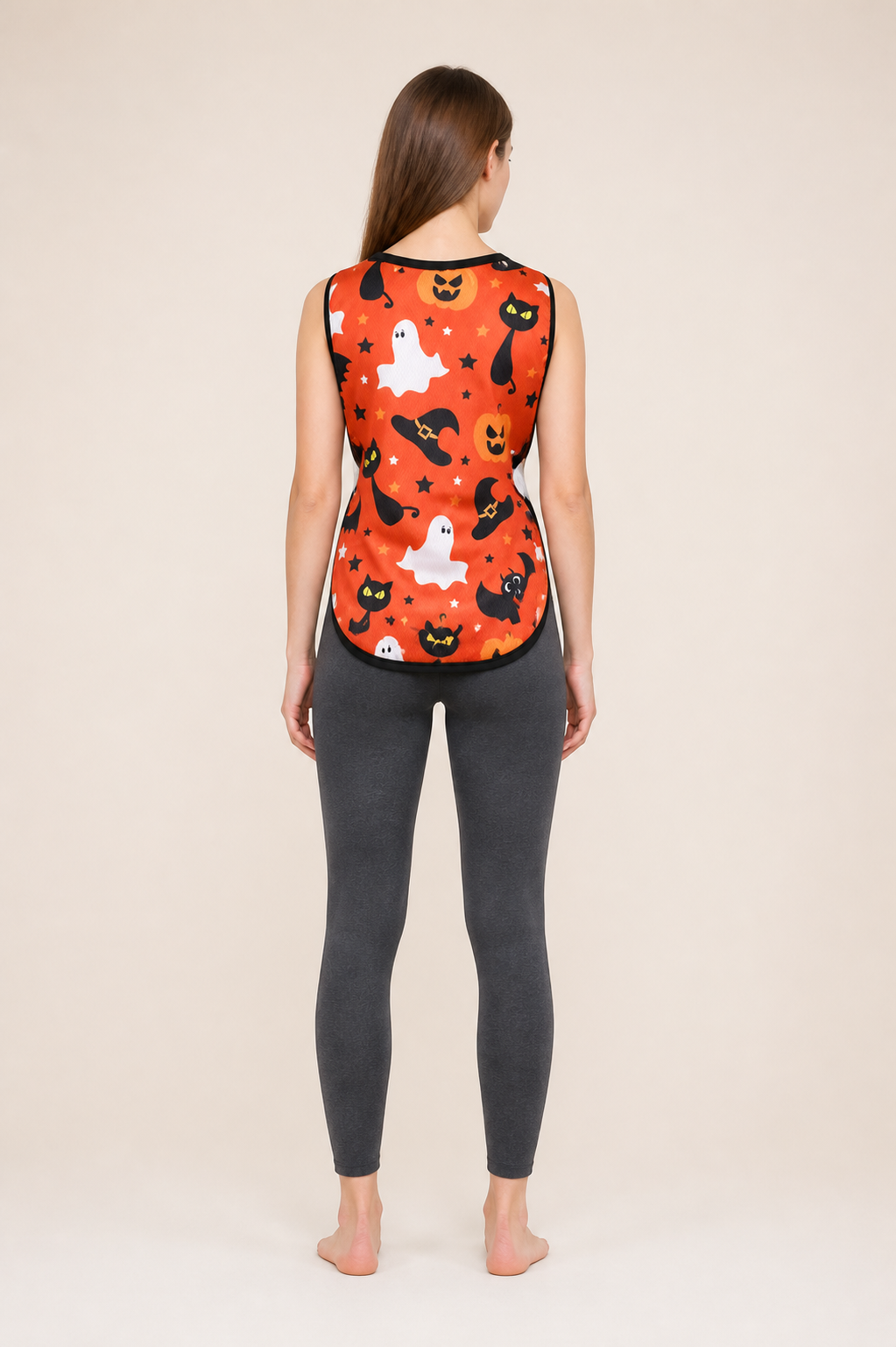 Orange Pet Vest with Halloween Print back view