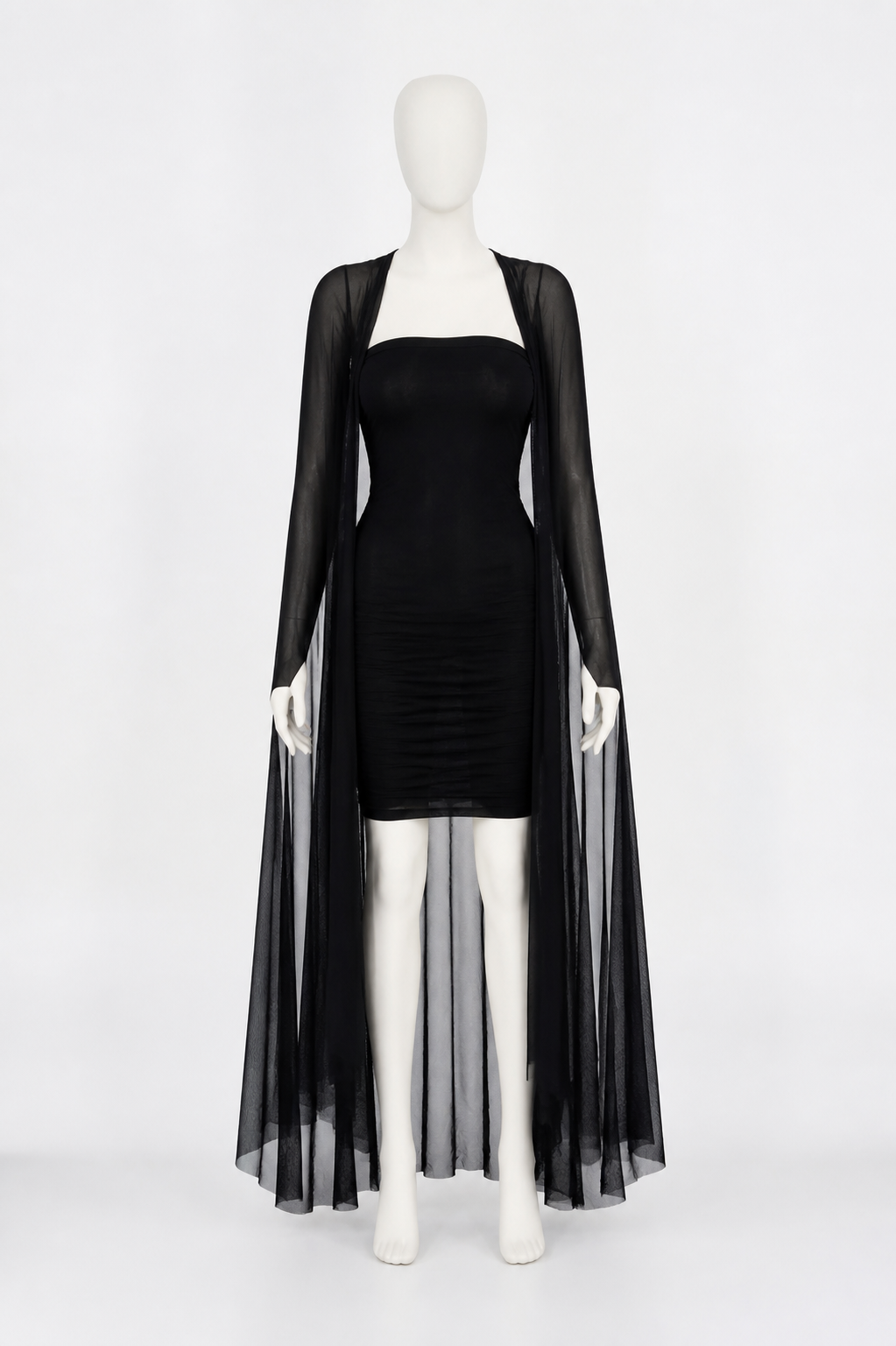 Vampire Costume with Black Dress and Cape back view