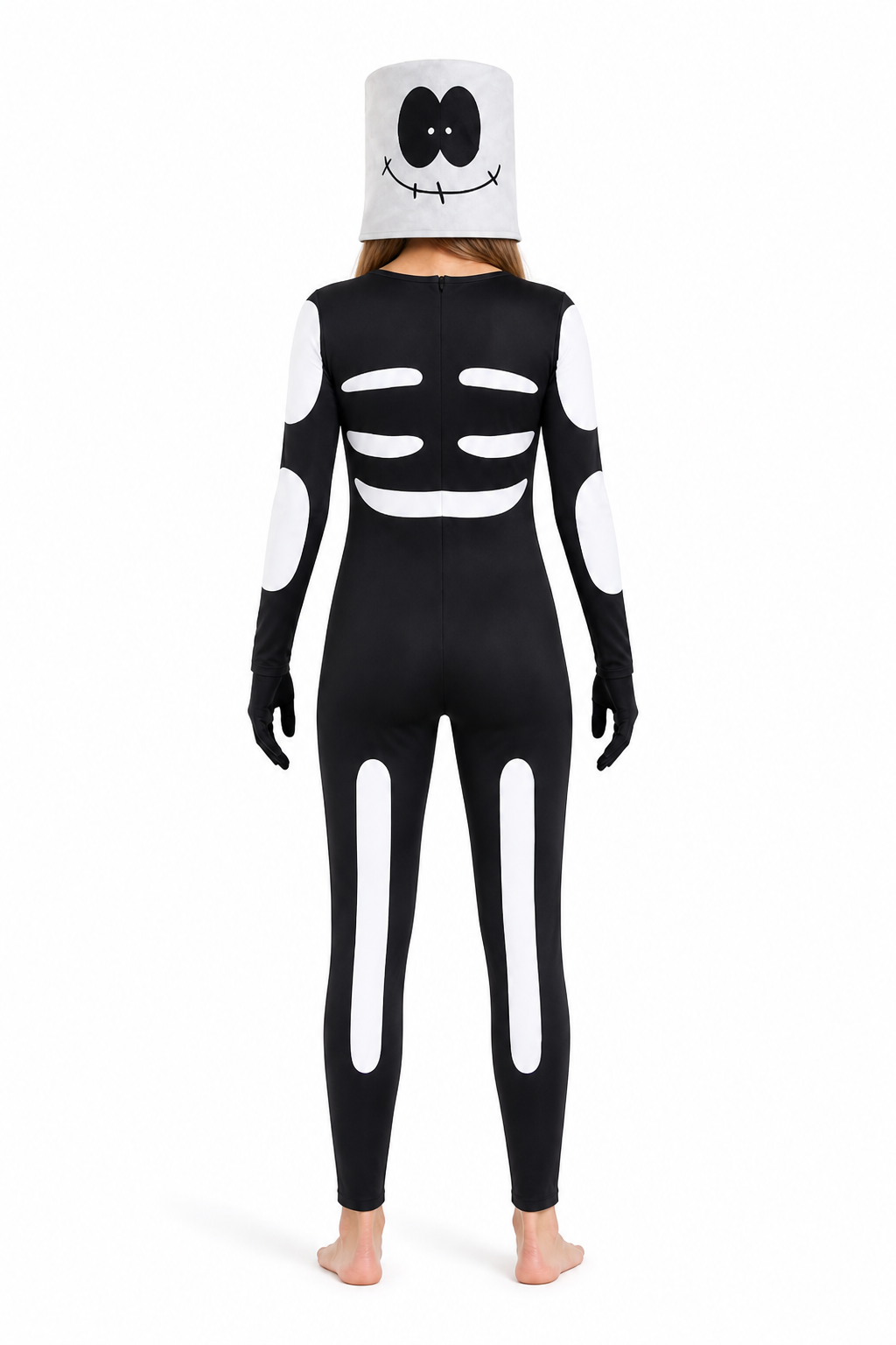 Halloween Skeleton Jumpsuit with Mask and Gloves back view