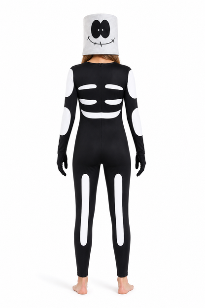 Halloween Skeleton Jumpsuit with Mask and Gloves back view