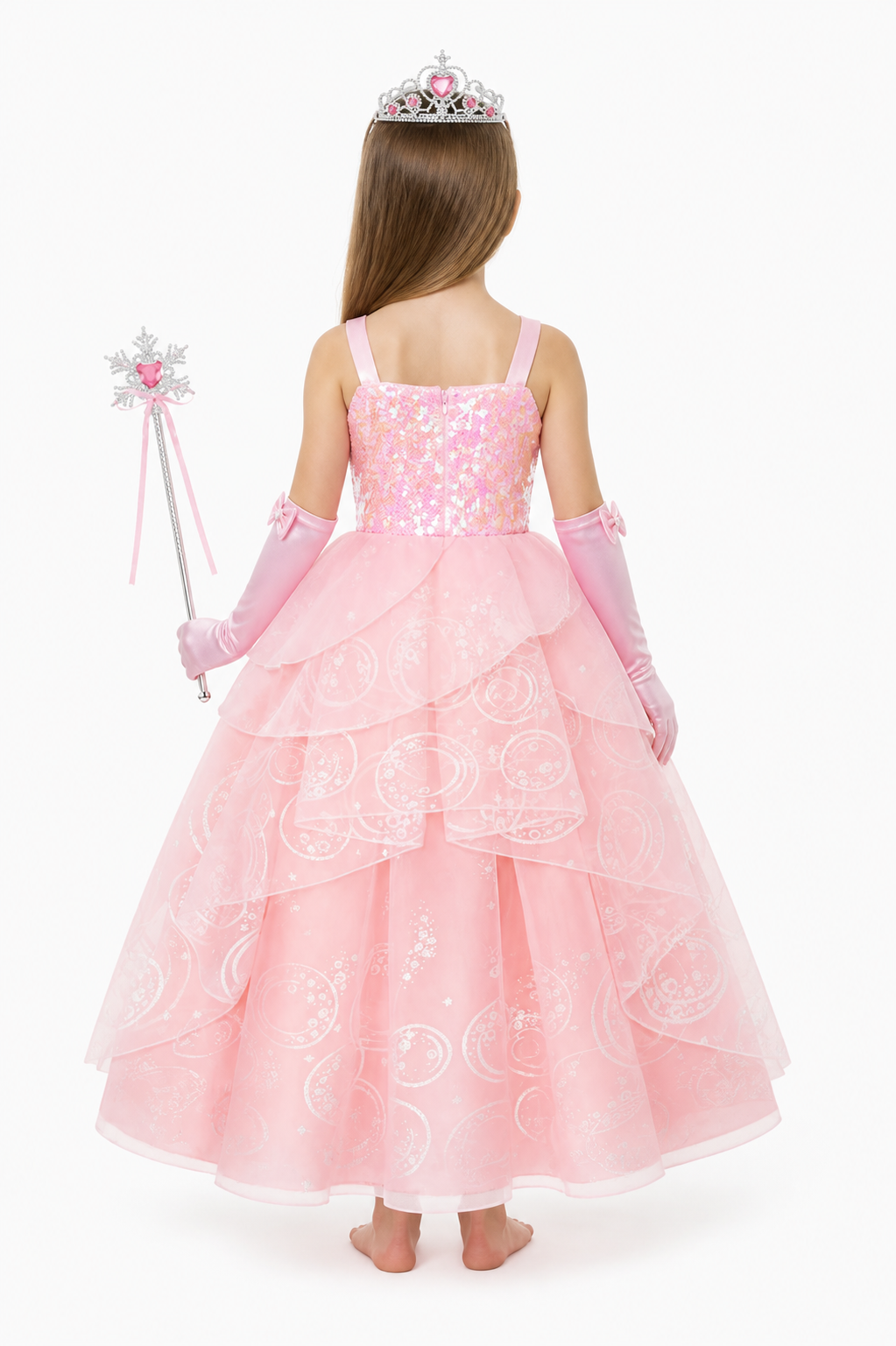 Children’s Princess Costume with Crown and Wand back view
