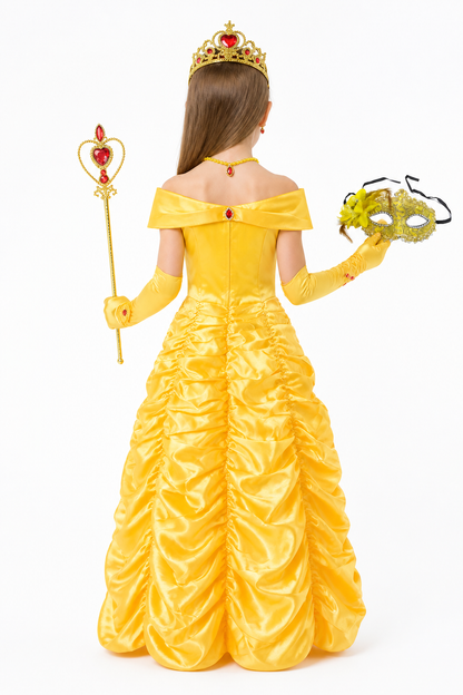 Yellow Princess Costume with Crown for Halloween back view