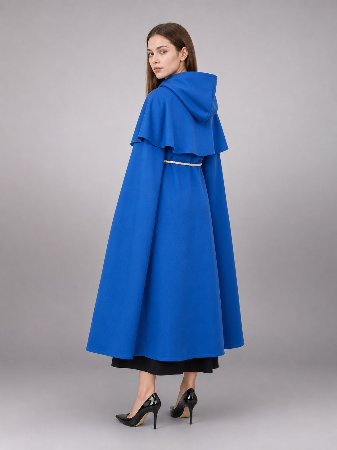 Blue carnival cloak with hood, medieval look