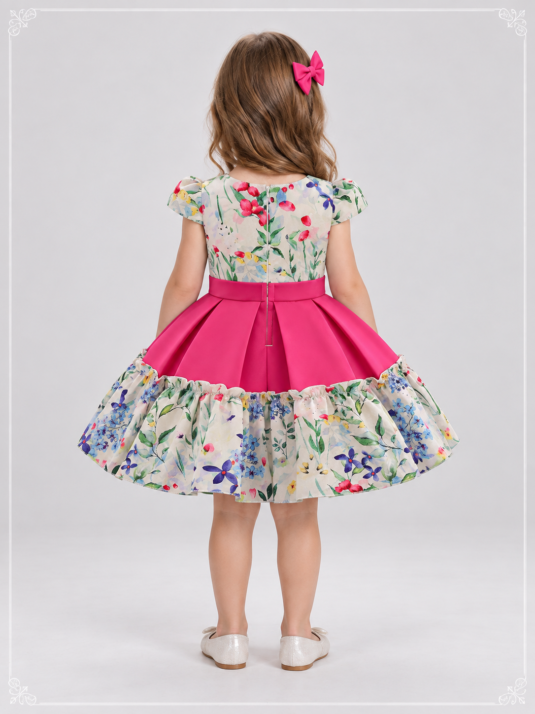 Girls' Dress with Bow and Floral Print