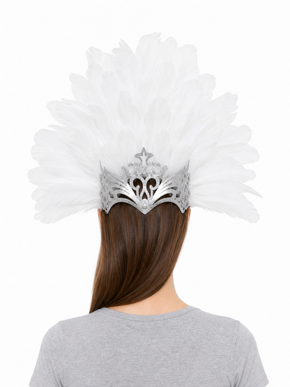 White feather silver masquerade mask product view 29