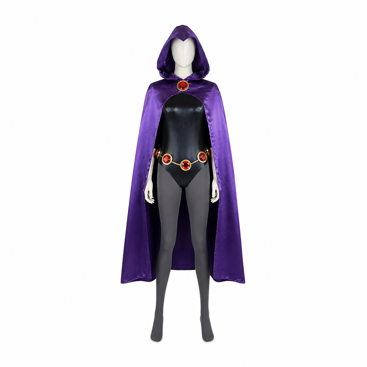Raven Costume with Purple Cape and Jumpsuit back view