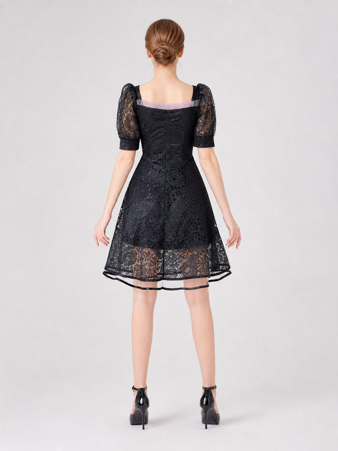 Gothic Lace Dress with a Square Neckline back view
