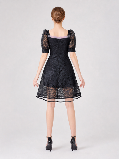 Gothic Lace Dress with a Square Neckline back view