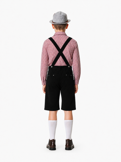 Bavarian Costume with Plaid Shirt and Shorts back view