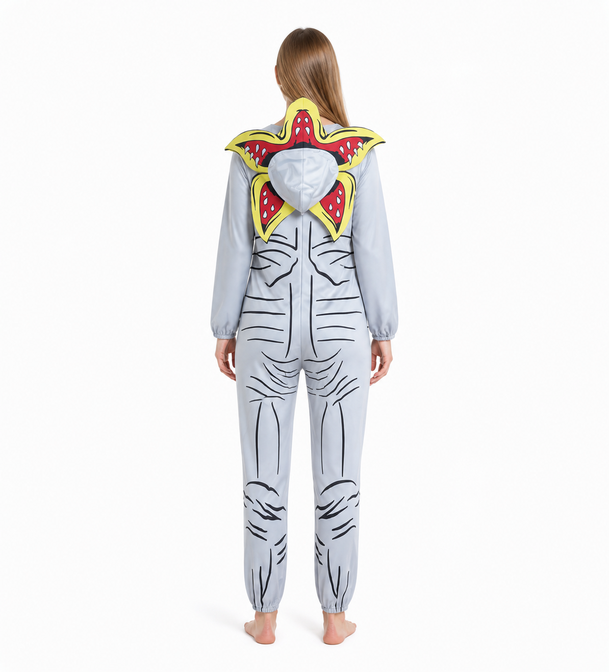 Skeleton Hooded Jumpsuit Costume back view