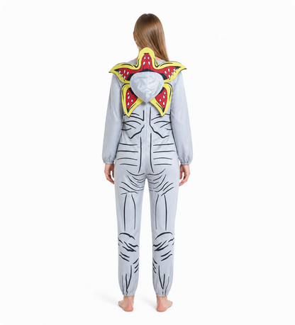 Skeleton Hooded Jumpsuit Costume back view