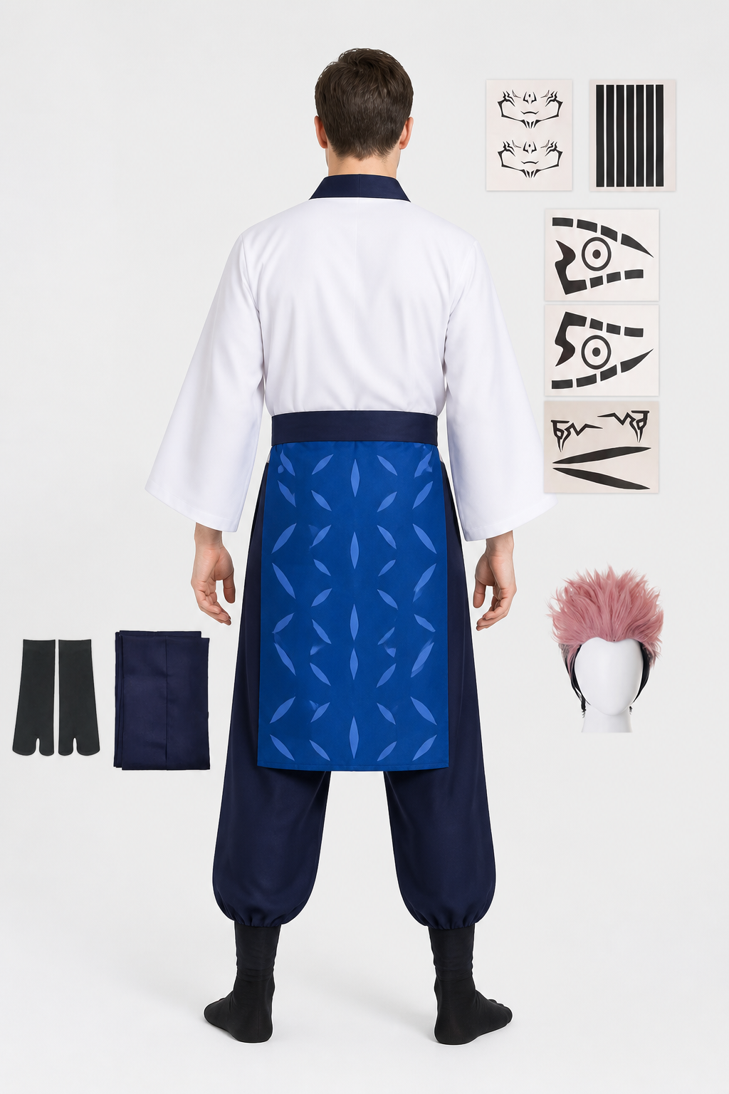 Sukuna Jujutsu Kaisen Cosplay Costume with Wig and Stickers back view