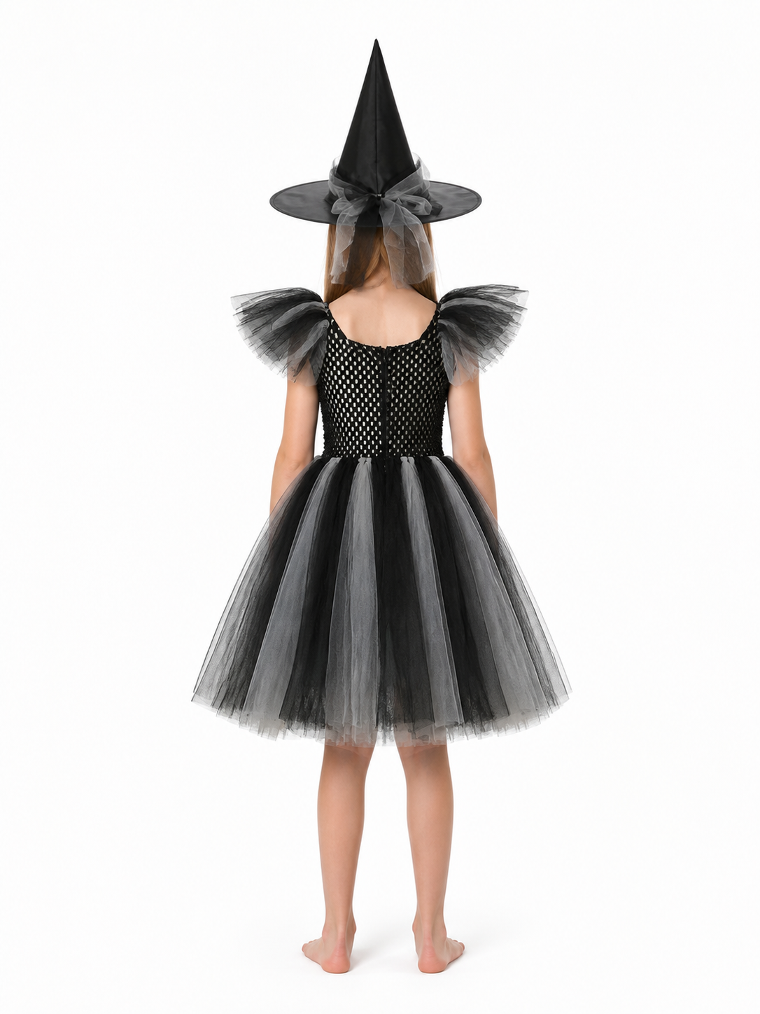 Children's Witch Costume with Full Skirt and Hat back view