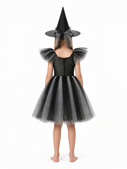 Children's Witch Costume with Full Skirt and Hat back view