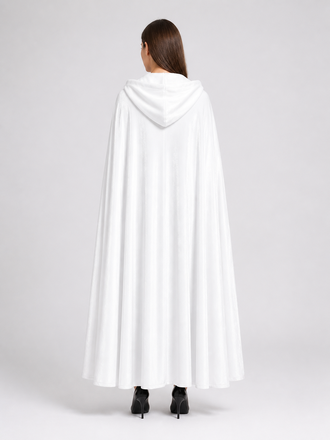 White Long Hooded Cape with Black Bow
