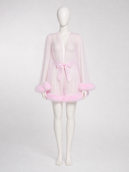Pink Sheer Adult Cape with Trim back view