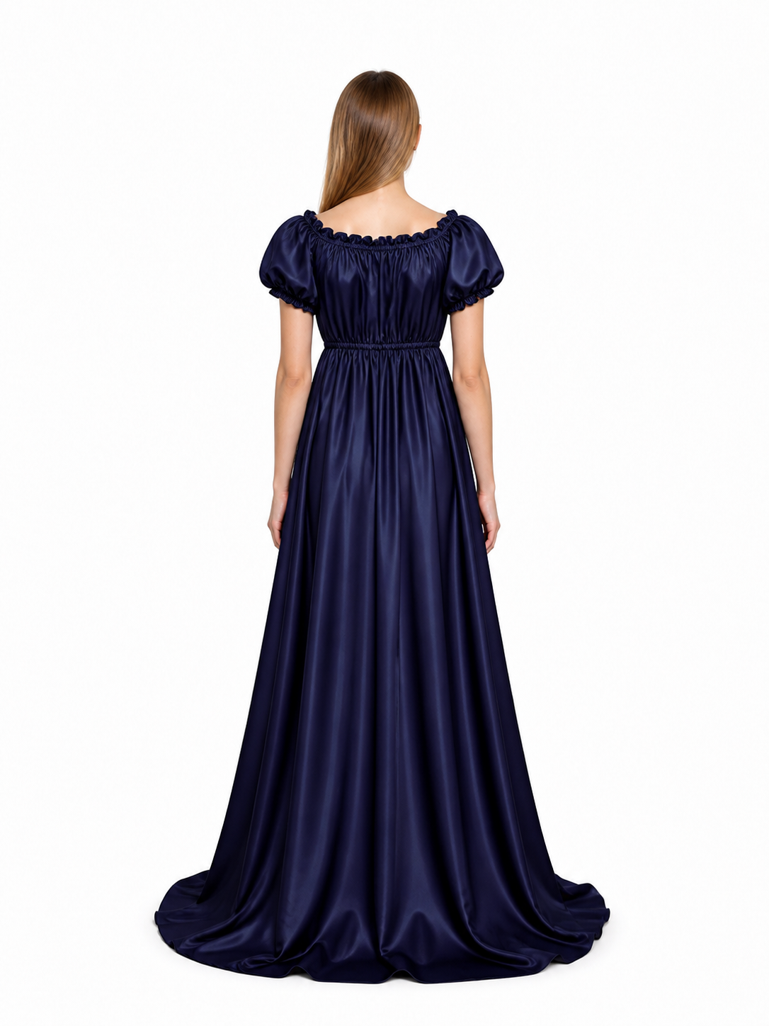 Ball Gown with Square Neckline and Train back view