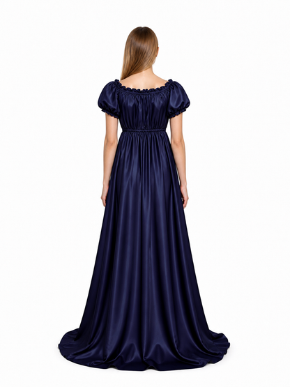 Ball Gown with Square Neckline and Train back view
