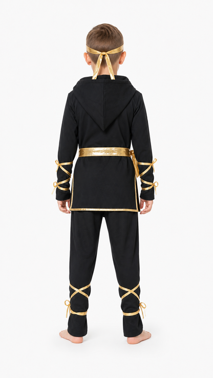 Kids' Ninja Costume with Hood and Dragon back view