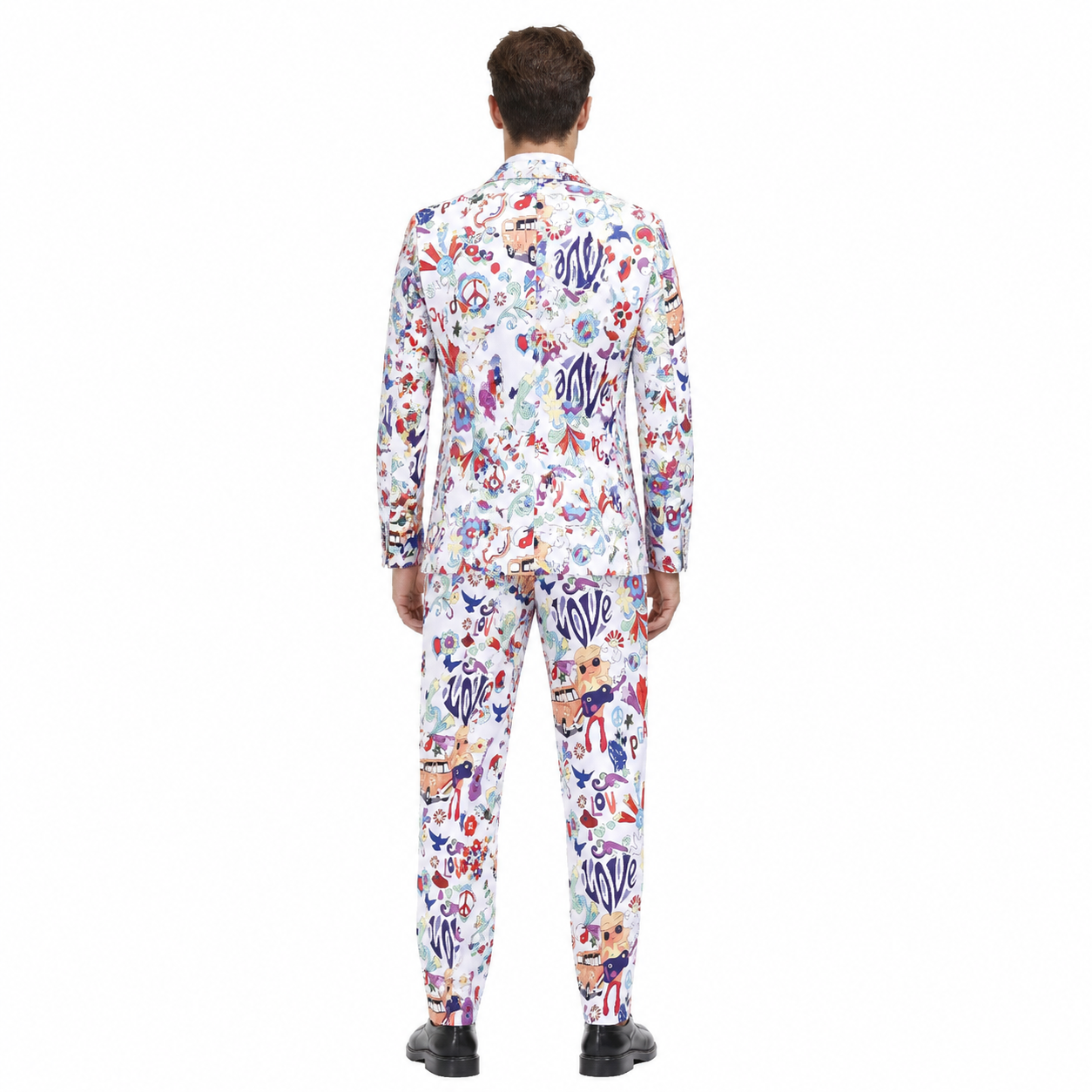 Single-Breasted Two-Piece Suit with Colorful LOVE Print back view