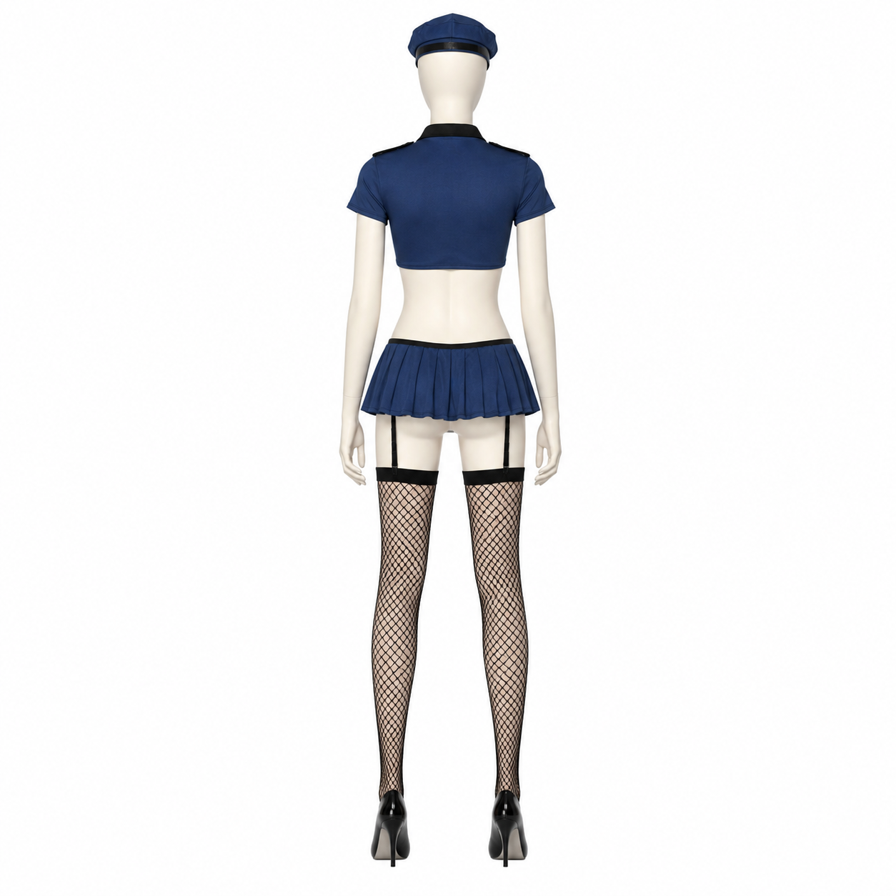Police Costume with Crop Top and Pleated Skirt back view