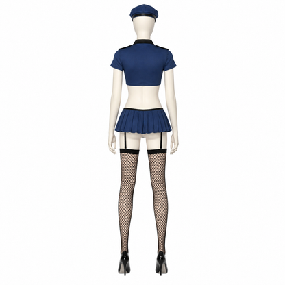 Police Costume with Crop Top and Pleated Skirt back view