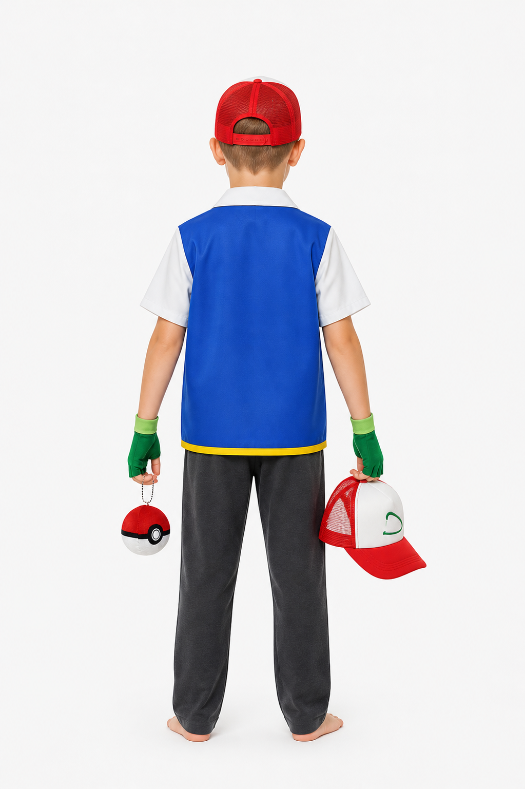 Children’s cosplay costume: jacket, cap, gloves back view