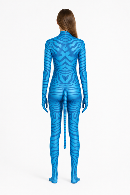 Avatar One-Piece Cosplay Costume with Tail back view