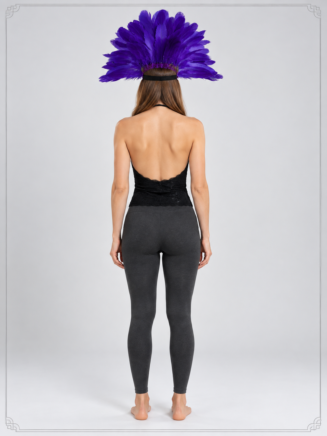 Feather Carnival Headpiece with Mask, Purple