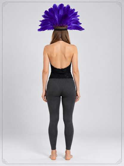 Feather Carnival Headpiece with Mask, Purple
