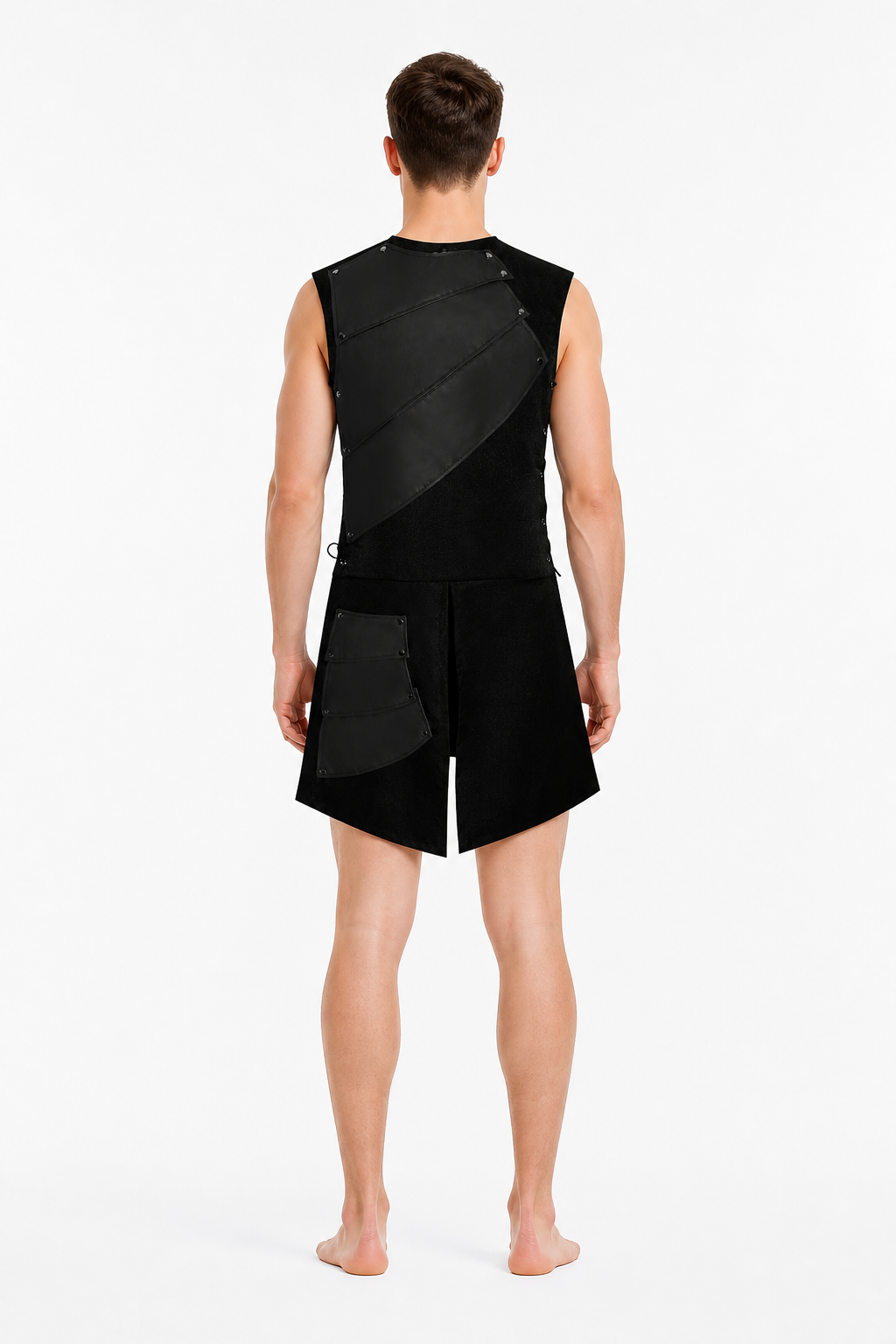 Sleeveless Asymmetrical Jumpsuit with Pocket in Black back view