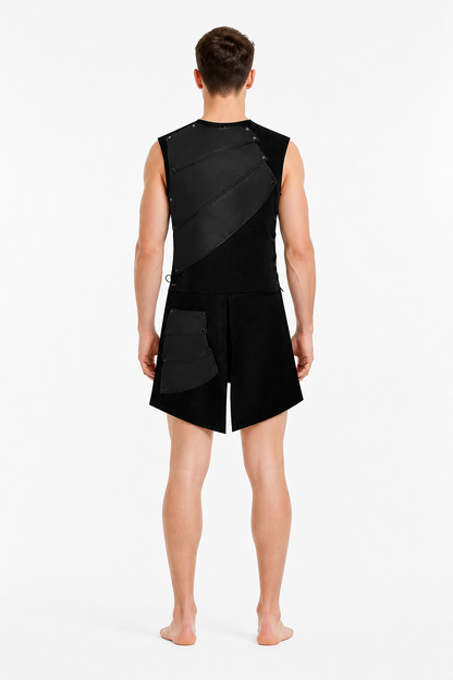 Sleeveless Asymmetrical Jumpsuit with Pocket in Black back view