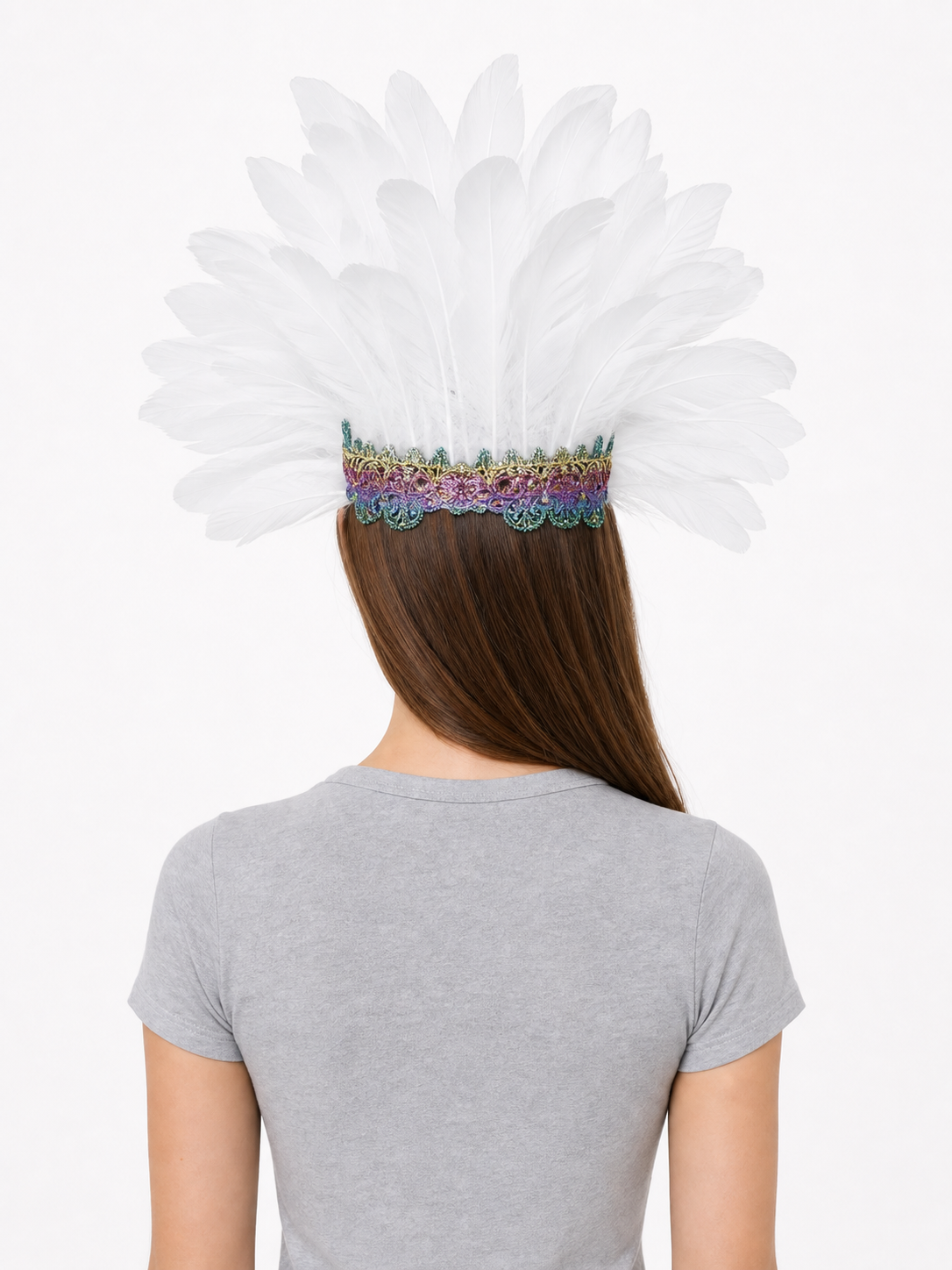 Masquerade headpiece with feathers and a mask