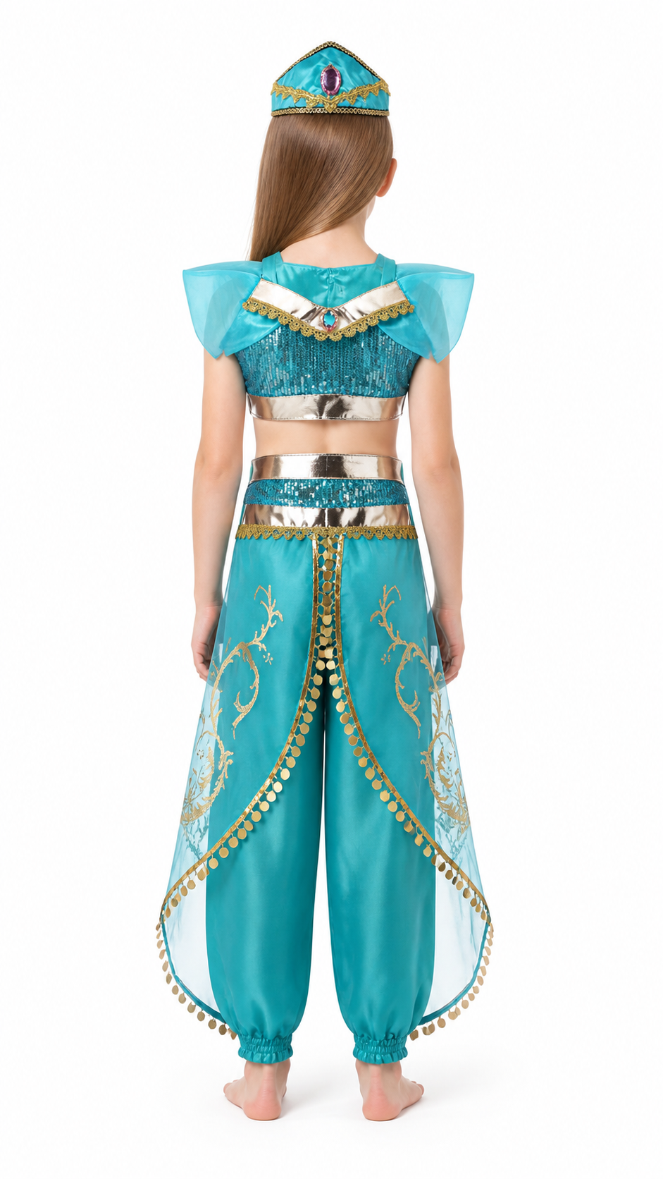 Princess Jasmine Costume with Harem Pants and Hat back view