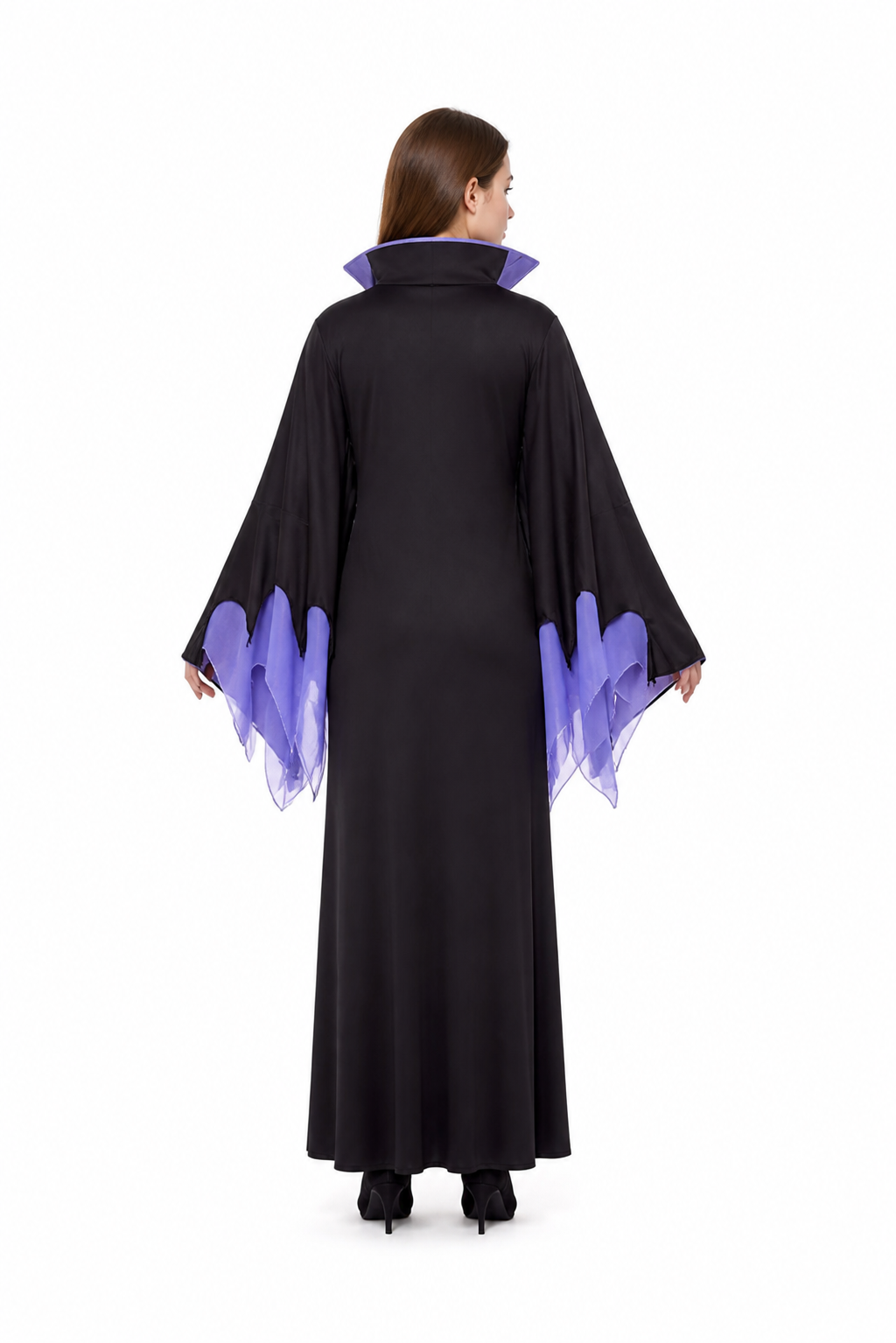 Black and Purple Wide-Sleeve Robe Costume back view