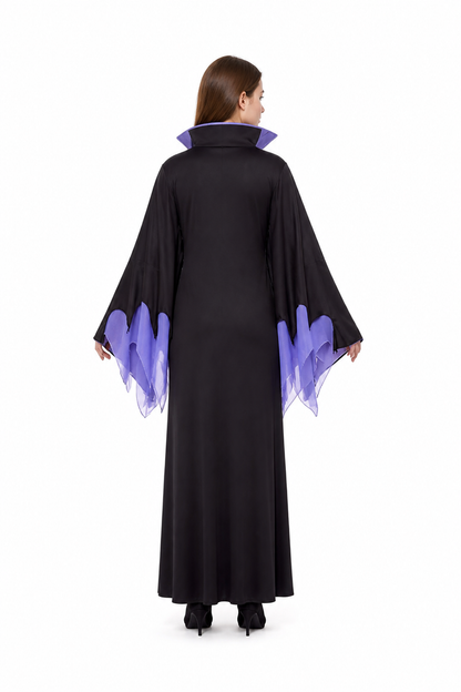 Black and Purple Wide-Sleeve Robe Costume back view