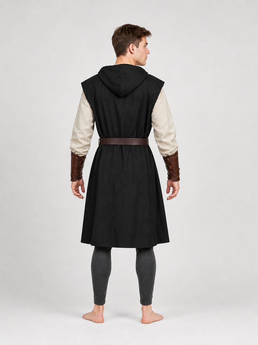Long Sleeveless Hooded Vest, Black