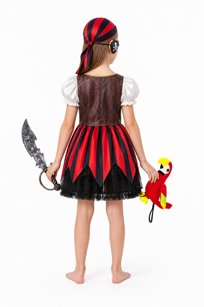 Pirate Costume with Dress and Carnival Accessories back view