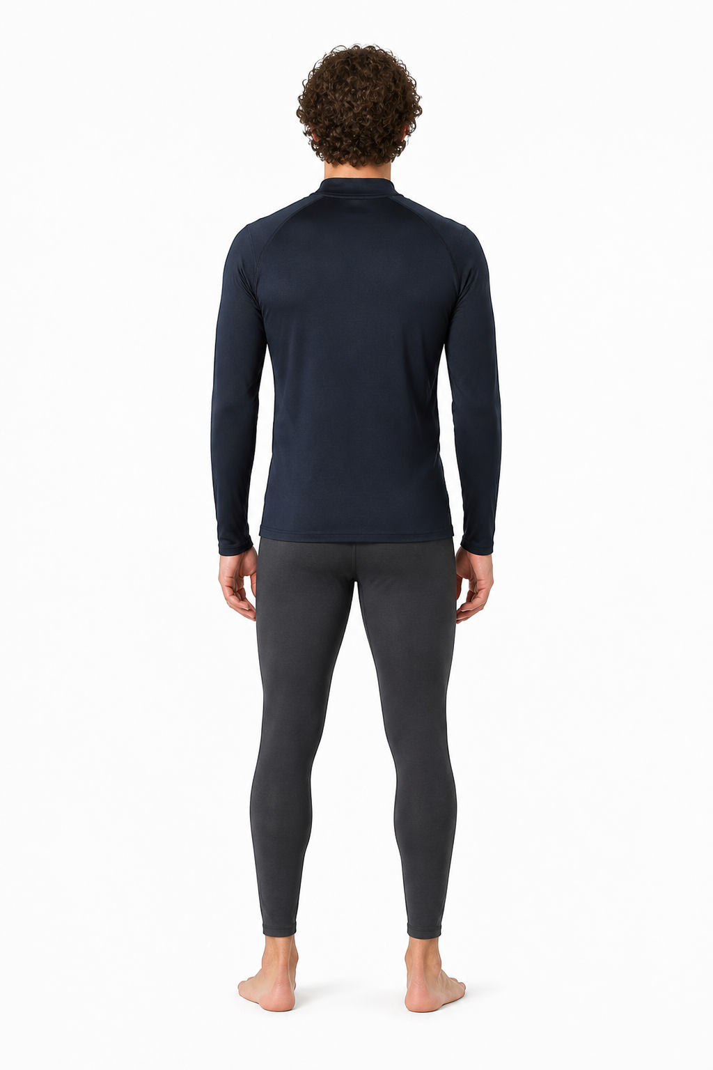 Fitted Dark Navy Half-Zip Jacket with Stand Collar back view