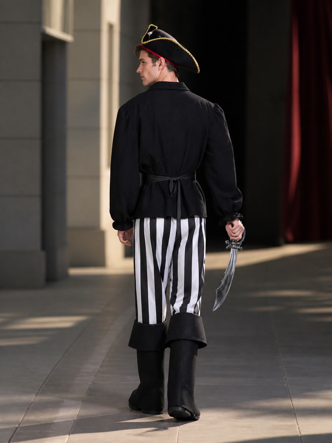 Caribbean Captain Pirate Costume for Cosplay and Stage back view